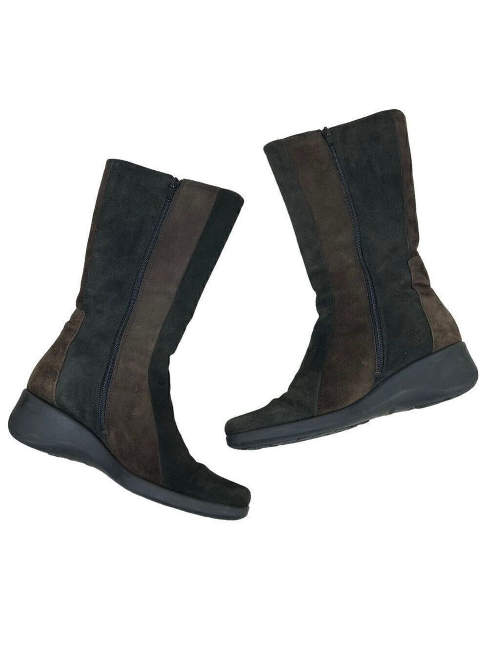 Aquatalia Two-Tone Brown Suede Weatherproof Wedge Boots 6.5 - Picture 5 of 12